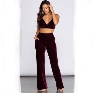 Burgundy velvet pants- S